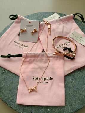 Kate Spade Skinny Mini Rose Gold Bow Set Necklace, Earrings & Bracelet